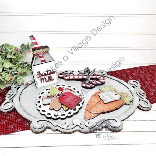 Vintage Cookie Tray with carrots, cookies, and milk bottle.